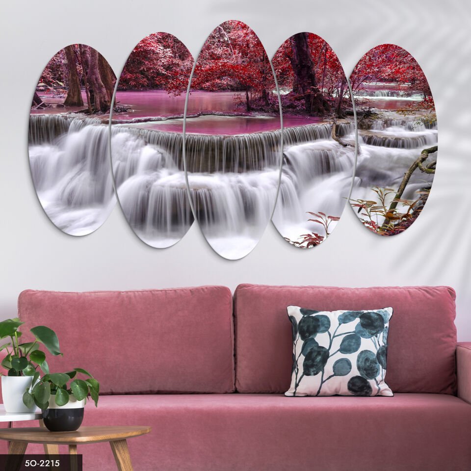 Pembe Şelale 5 Parça Mdf Tablo 60x100 CM