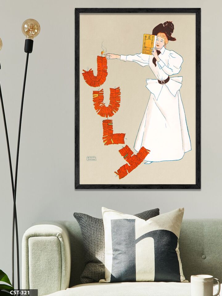 July Yazısı Kadın Tek Parça Ahşap Çerçeveli Tablo Siyah - 20 x 30 CM