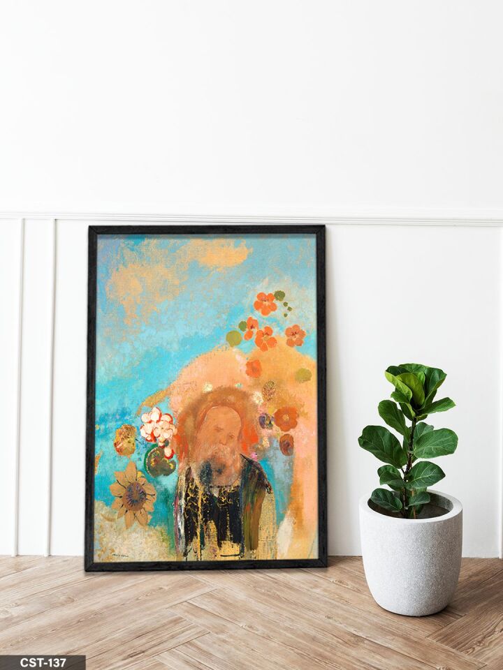 Soyut Turuncu Figürlü Tek Parça Ahşap Çerçeveli Tablo Siyah - 40 x 60 CM