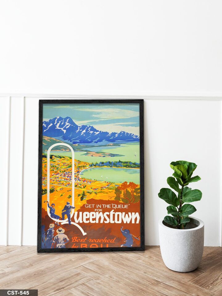 Queenstown'a Giden Yol Tek Parça Ahşap Çerçeveli Tablo Siyah - 50 x 70 CM