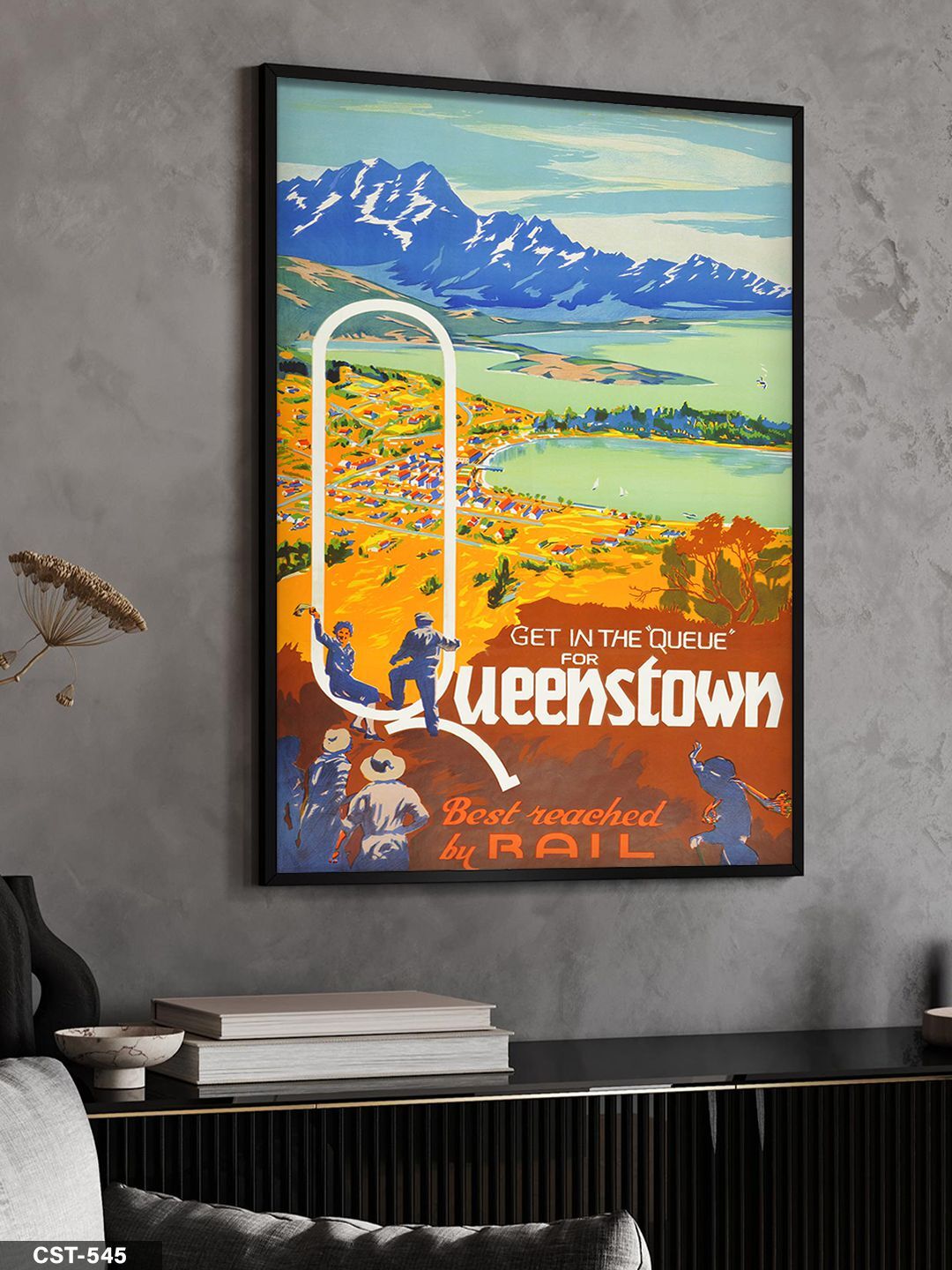 Queenstown'a Giden Yol Tek Parça Ahşap Çerçeveli Tablo Siyah - 50 x 70 CM