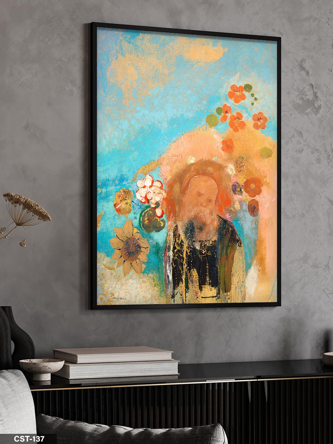 Soyut Turuncu Figürlü Tek Parça Ahşap Çerçeveli Tablo Siyah - 40 x 60 CM
