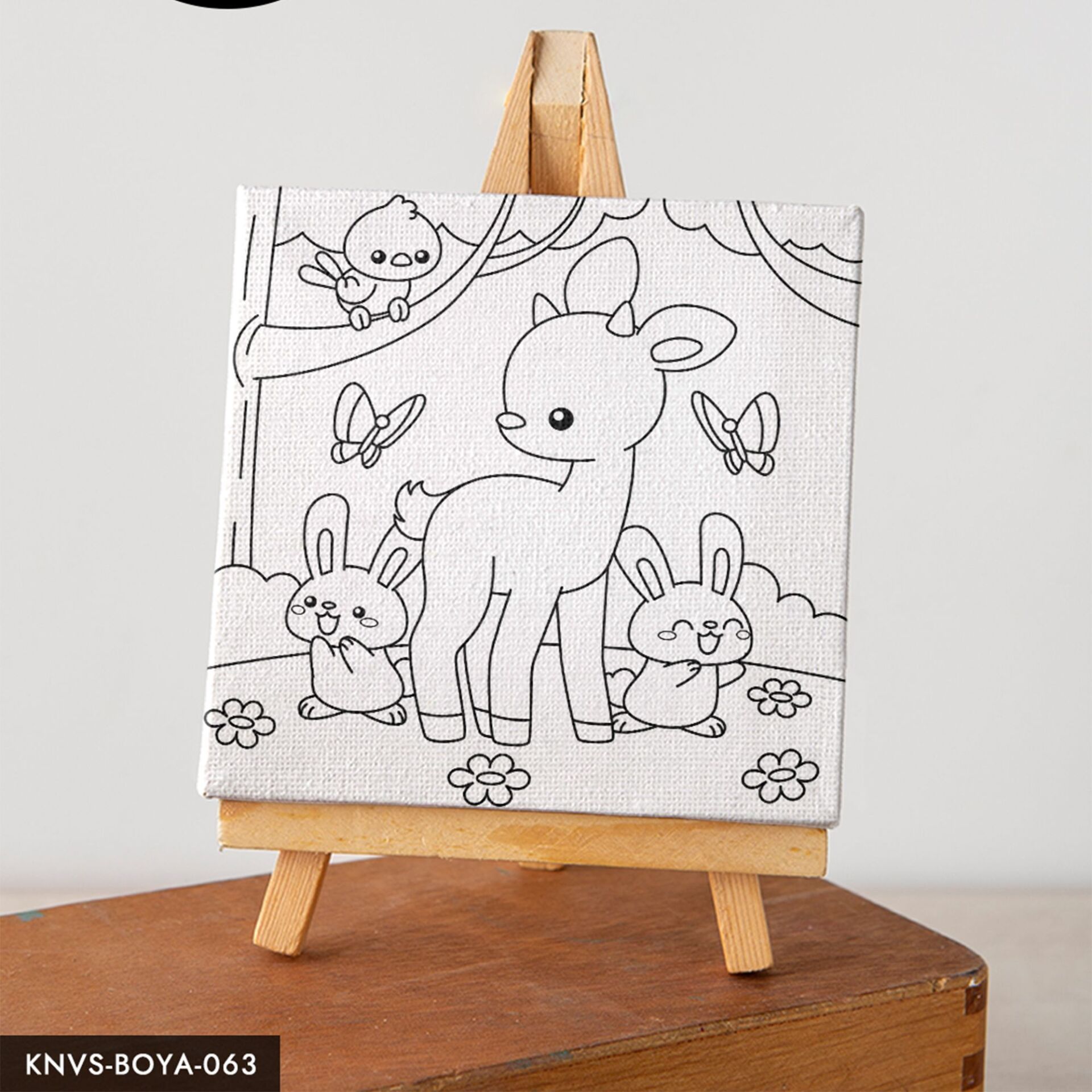 Ormanda Sevimli Hayvanlar Çocuklara Özel 20x20 CM Kanvas Tuval Boyama Seti Fırça Boya Dahildir