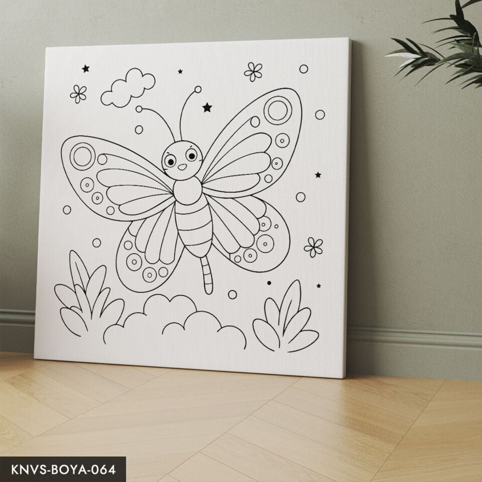 Sevimli Kelebek Çocuklara Özel 20x20 CM Kanvas Tuval Boyama Seti Fırça Boya Dahildir