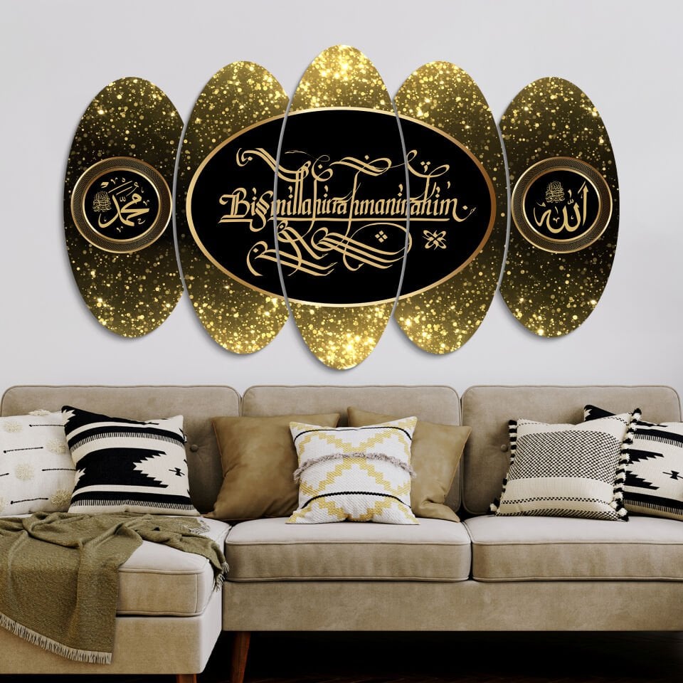 Besmele Allah Muhammed 5 Parça Mdf Tablo 60x100 CM