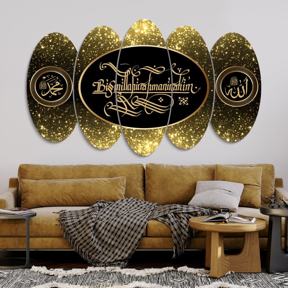 Besmele Allah Muhammed 5 Parça Mdf Tablo 60x100 CM