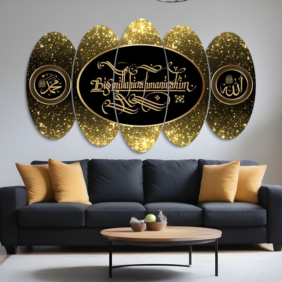 Besmele Allah Muhammed 5 Parça Mdf Tablo 60x100 CM