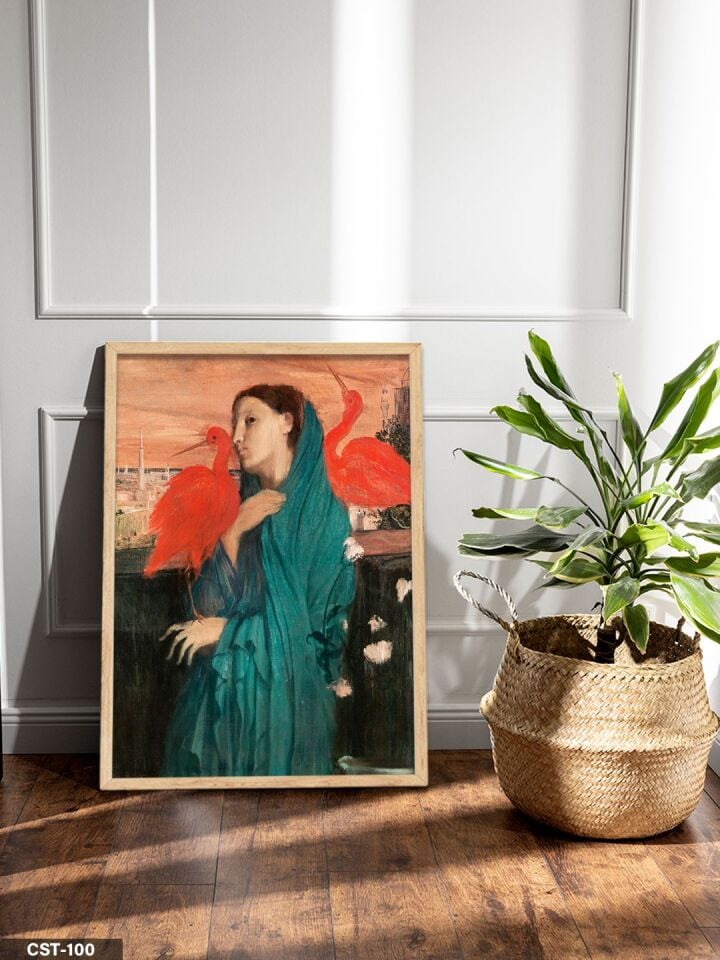 Kadın Portre illüstrasyon Tek Parça Ahşap Çerçeveli Tablo Naturel - 30 x 40 CM