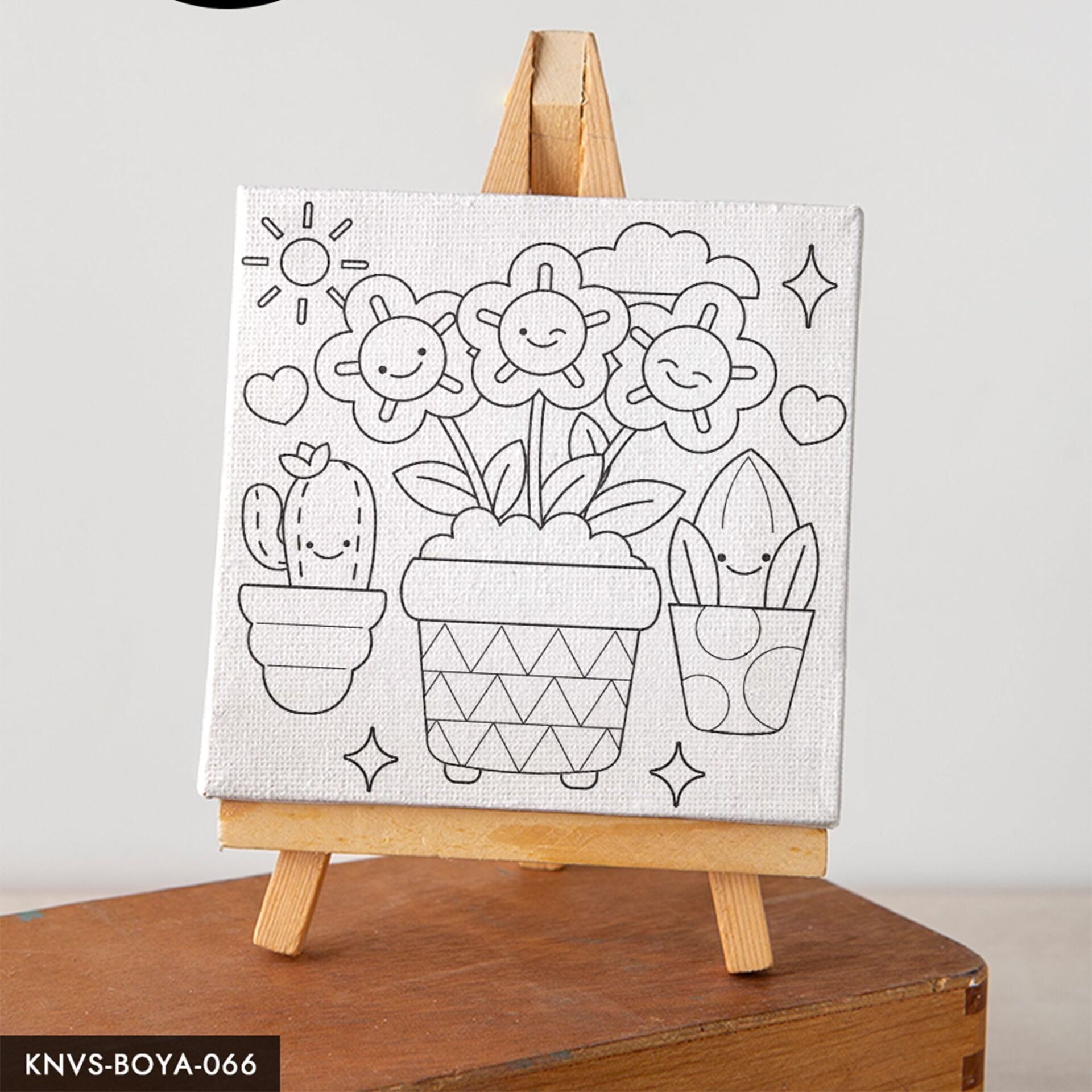 Saksıda Bitkiler Çocuklara Özel 20x20 CM Kanvas Tuval Boyama Seti Fırça Boya Dahildir