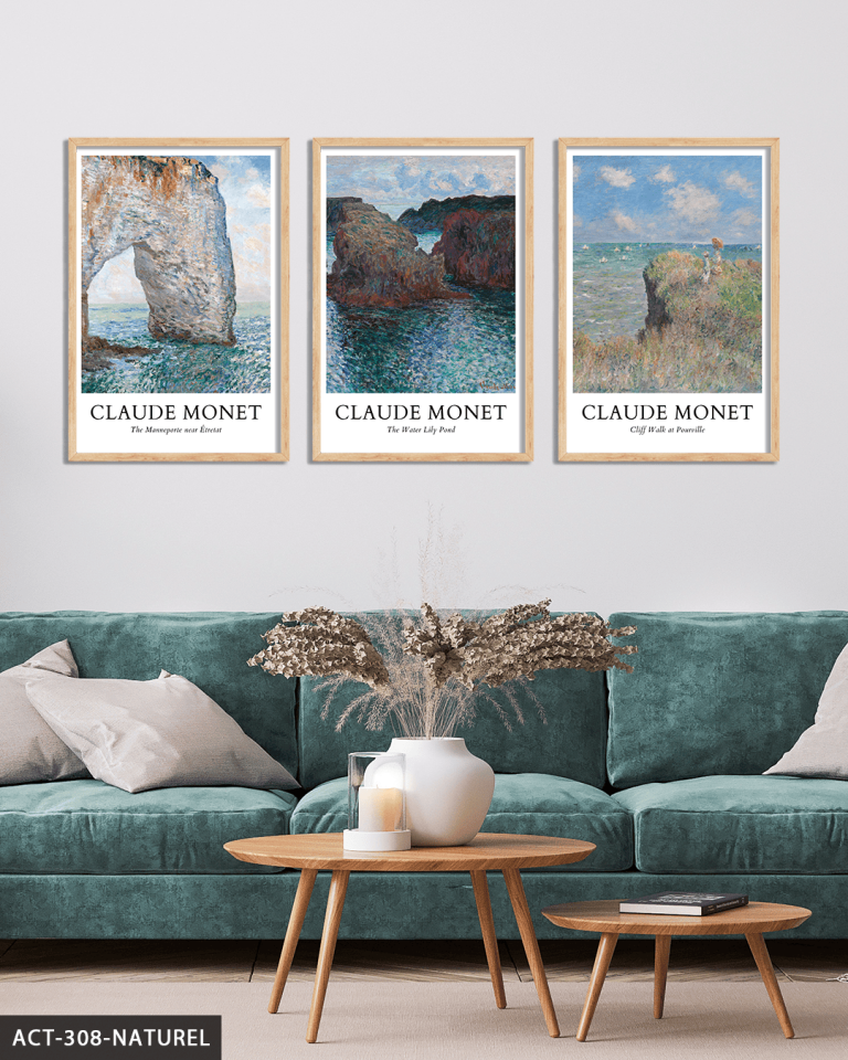 Claude Monet Temalı 3 Parça Ahşap Çerçeveli Tablo ACT Naturel - 40 x 60 CM