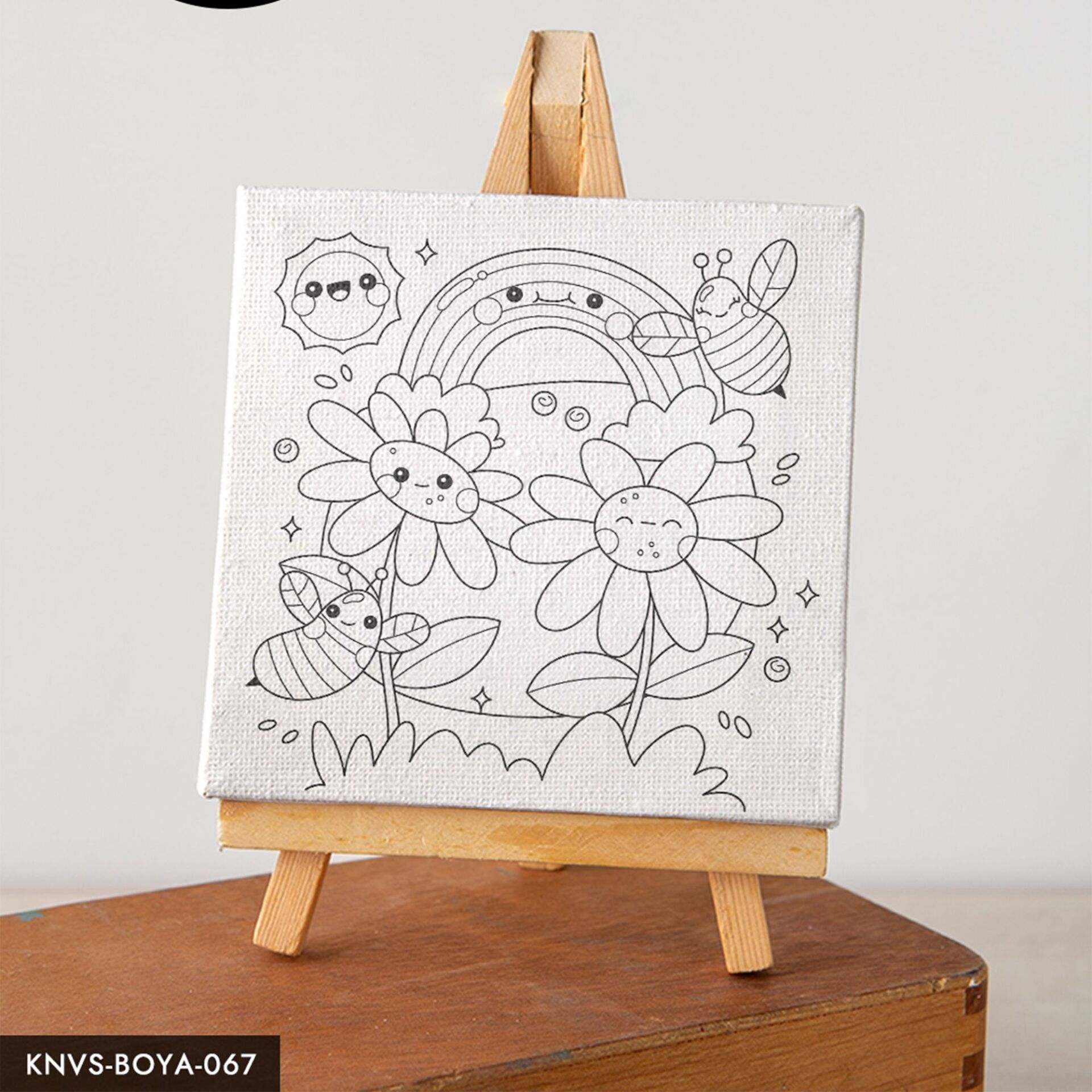 Mutlu Arılar ve Çiçekler Çocuklara Özel 20x20 CM Kanvas Tuval Boyama Seti Fırça Boya Dahildir