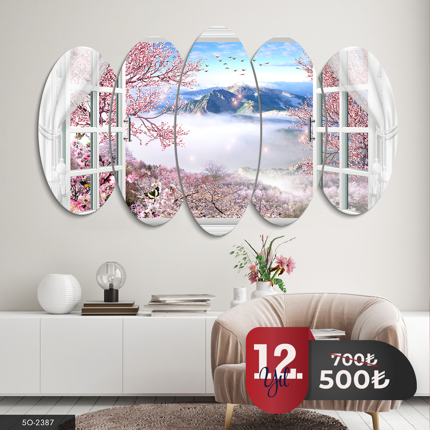 Doğaya Açılan Pencere 5 Parça Mdf Tablo 60x100 CM