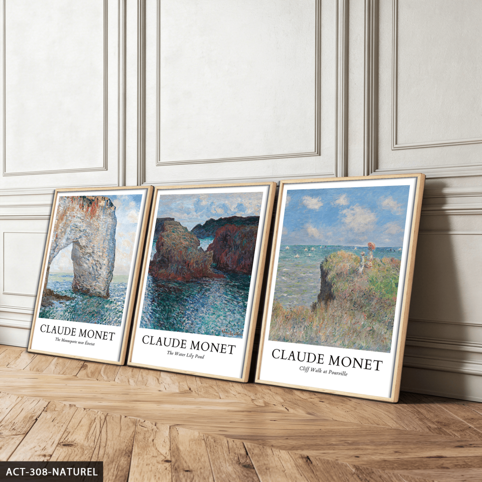 Claude Monet Temalı 3 Parça Ahşap Çerçeveli Tablo ACT Naturel - 50 x 70 CM