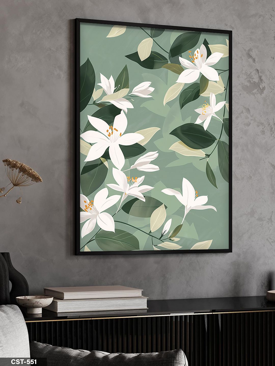 Beyaz Zambak Tek Parça Ahşap Çerçeveli Tablo Siyah - 50 x 70 CM