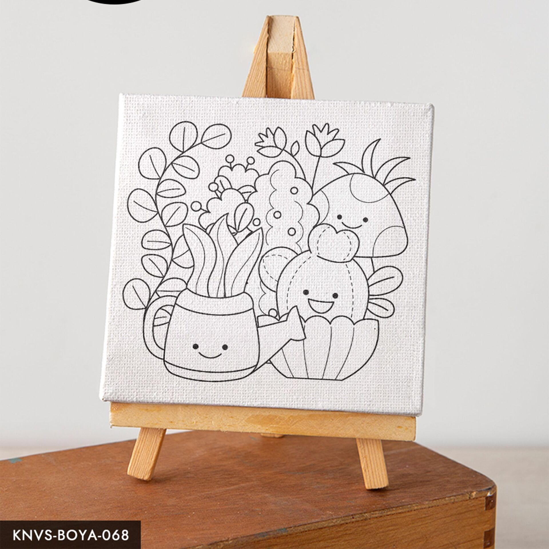 Mutlu Bitkiler Çocuklara Özel 20x20 CM Kanvas Tuval Boyama Seti Fırça Boya Dahildir