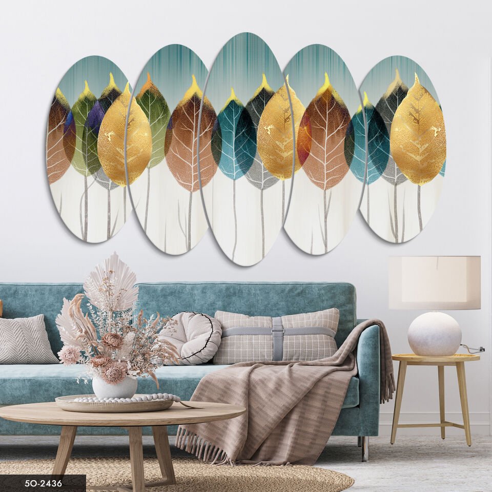 Renkli Yapraklar 5 Parça Mdf Tablo 60x100 CM