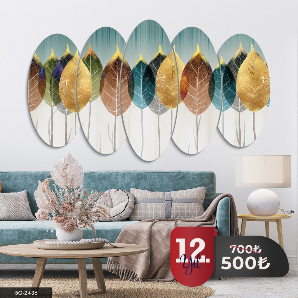 Renkli Yapraklar 5 Parça Mdf Tablo 60x100 CM