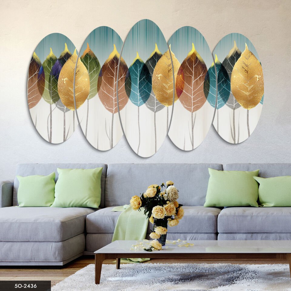 Renkli Yapraklar 5 Parça Mdf Tablo 60x100 CM