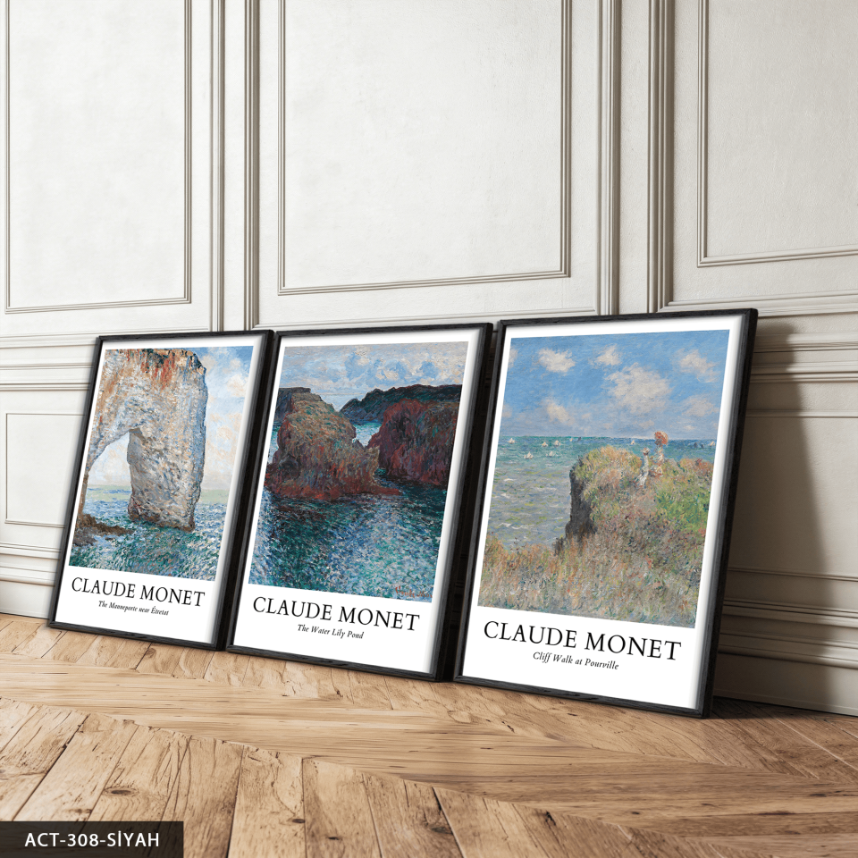 Claude Monet Temalı 3 Parça Ahşap Çerçeveli Tablo ACT Siyah - 30 x 40 CM
