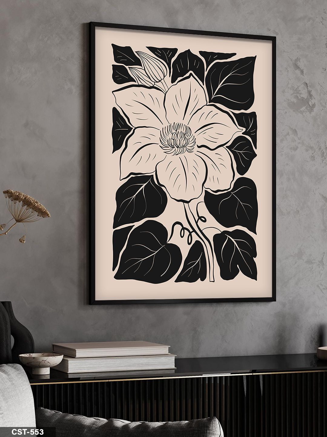 Yasemin Çiçeği Tek Parça Ahşap Çerçeveli Tablo Siyah - 50 x 70 CM