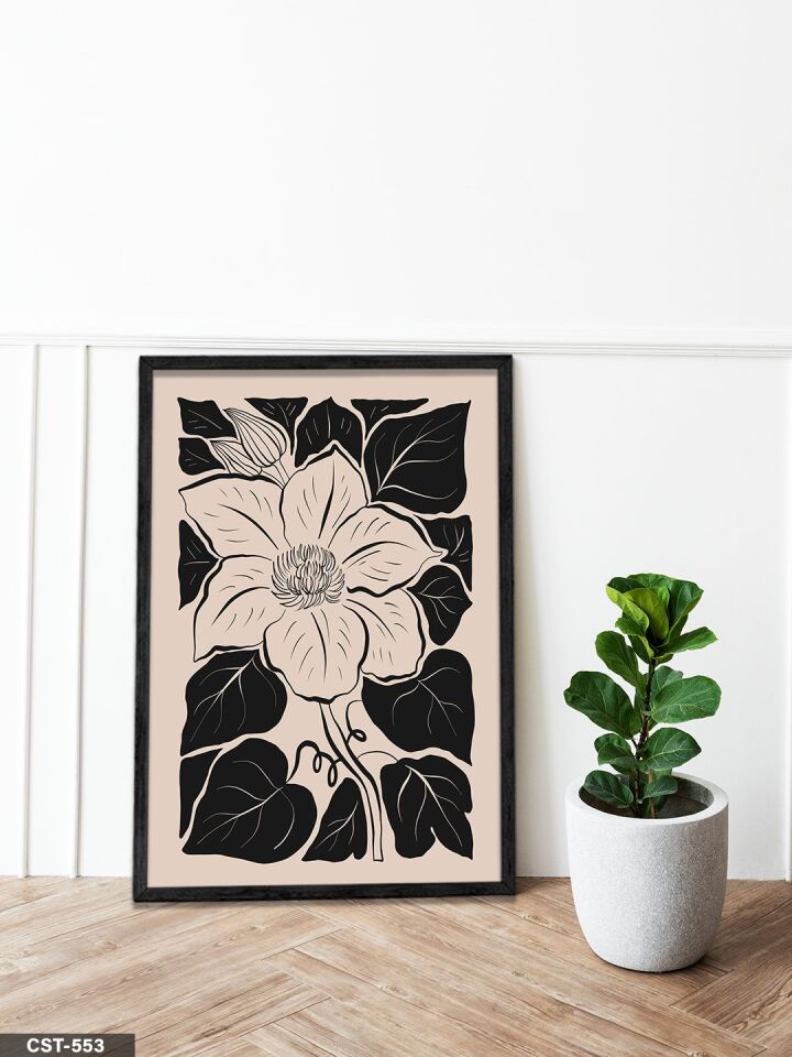 Yasemin Çiçeği Tek Parça Ahşap Çerçeveli Tablo Siyah - 50 x 70 CM
