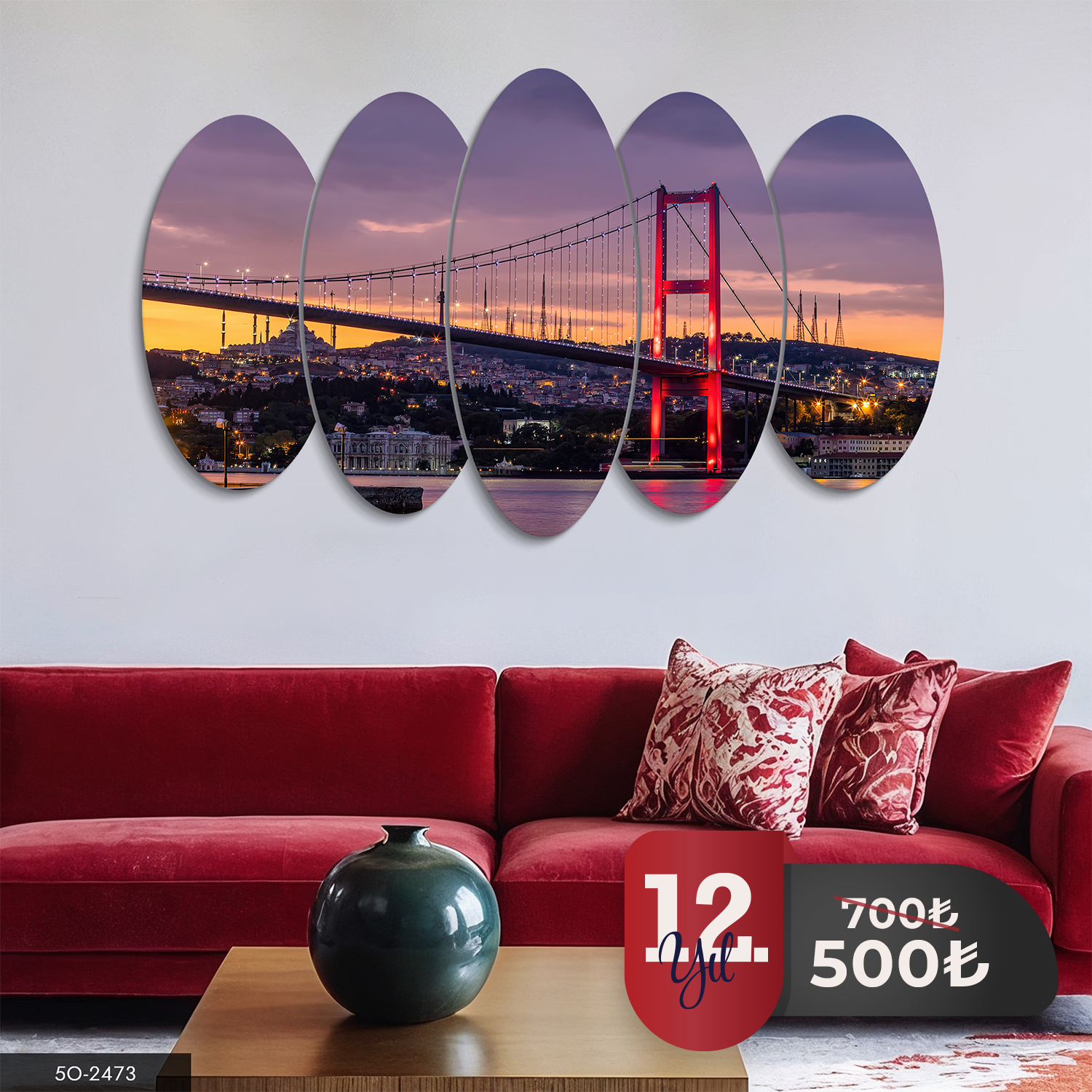 İstanbul Boğaziçi Köprüsü 5 Parça Mdf Tablo 60x100 CM