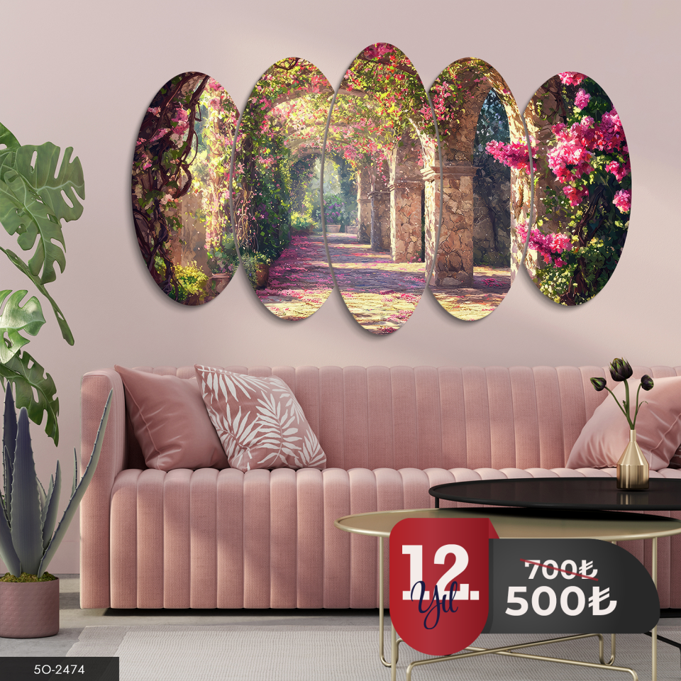 Çiçekli Yol 5 Parça Mdf Tablo 60x100 CM