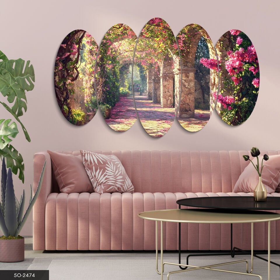 Çiçekli Yol 5 Parça Mdf Tablo 60x100 CM