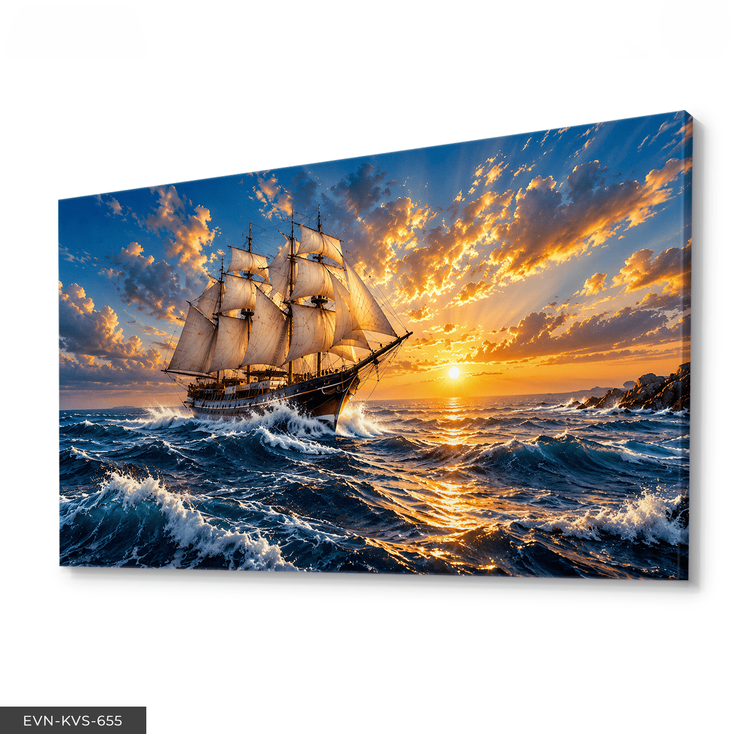 Yelkenli ve Dalgalı Deniz Tek Parça Kanvas - Canvas Tablo