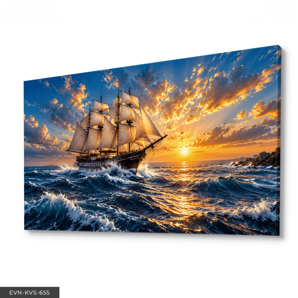 Yelkenli ve Dalgalı Deniz Tek Parça Kanvas - Canvas Tablo