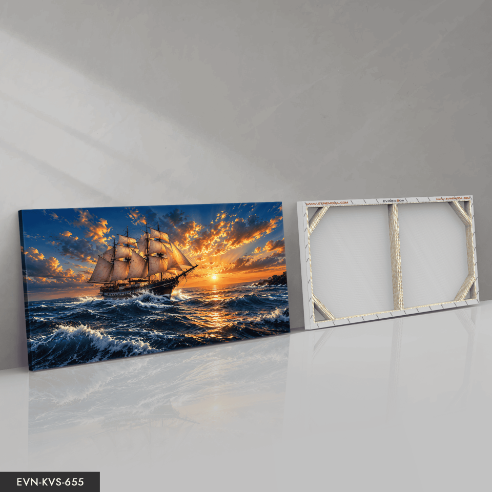 Yelkenli ve Dalgalı Deniz Tek Parça Kanvas - Canvas Tablo