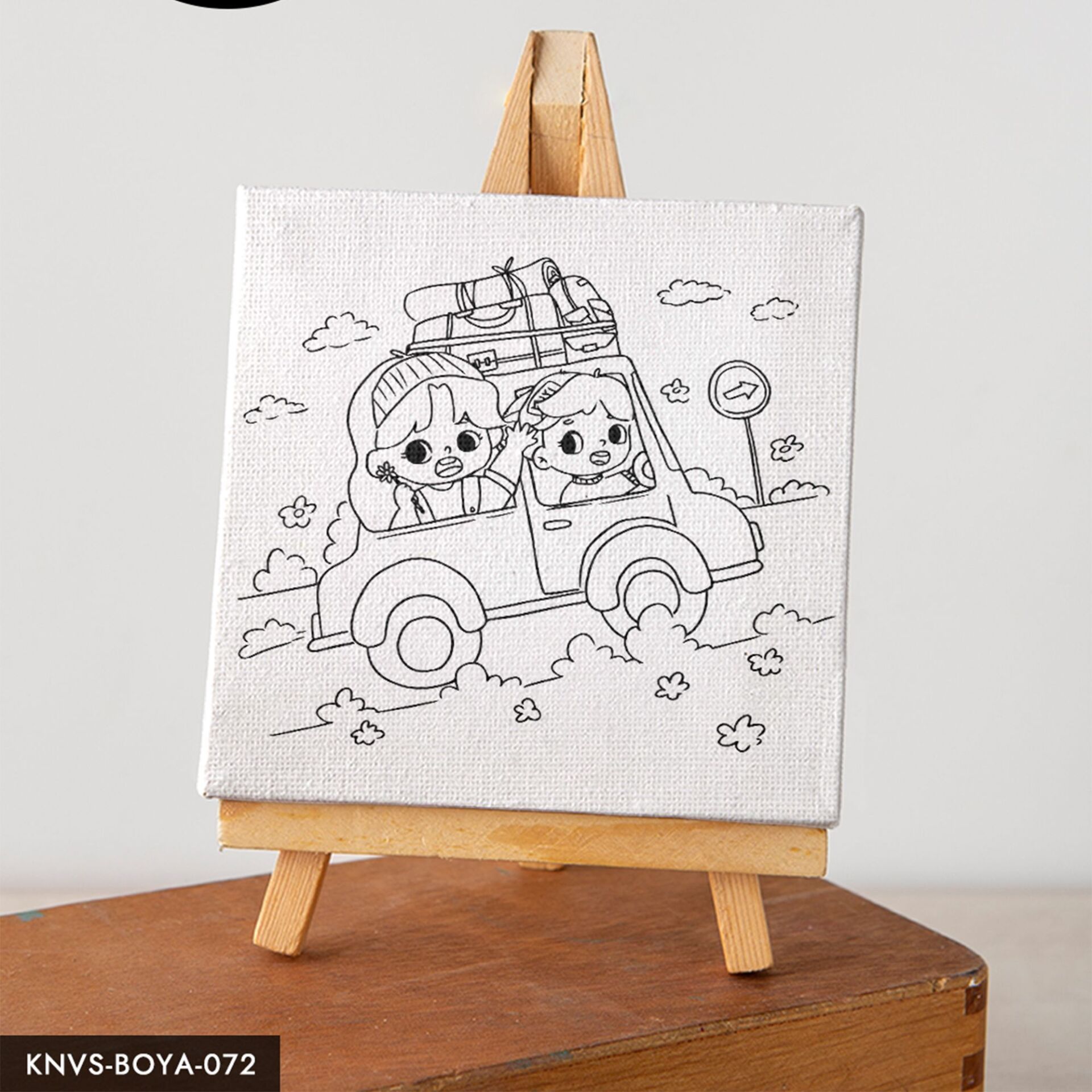 Araba Yolculuğu Çocuklara Özel 20x20 CM Kanvas Tuval Boyama Seti Fırça Boya Dahildir