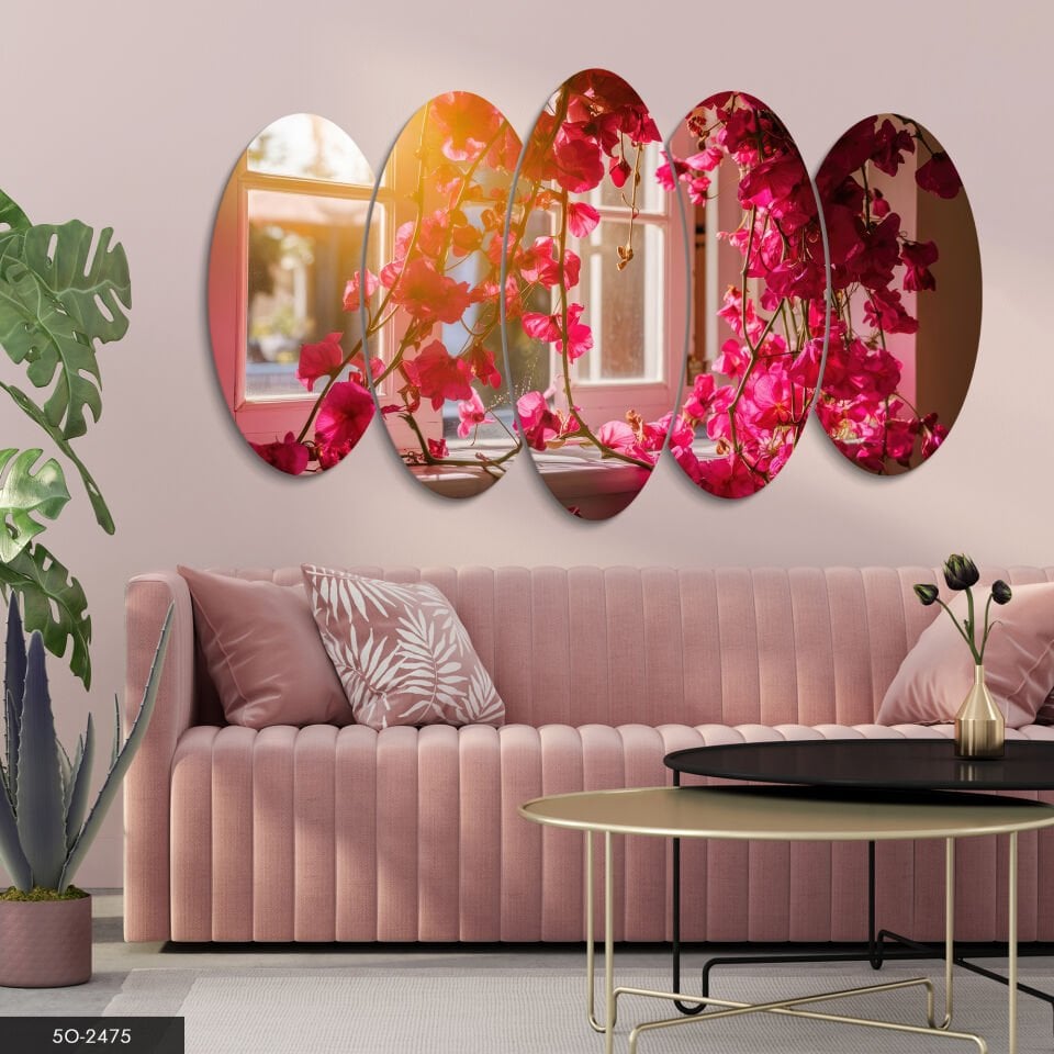 Pencere Önü Çiçekleri 5 Parça Mdf Tablo 60x100 CM