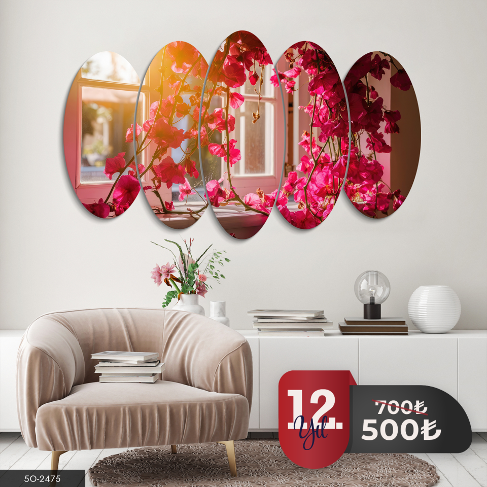 Pencere Önü Çiçekleri 5 Parça Mdf Tablo 60x100 CM