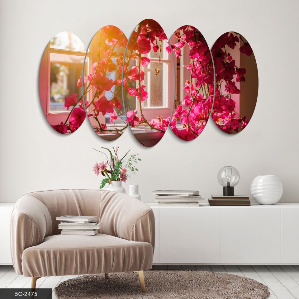 Pencere Önü Çiçekleri 5 Parça Mdf Tablo 60x100 CM