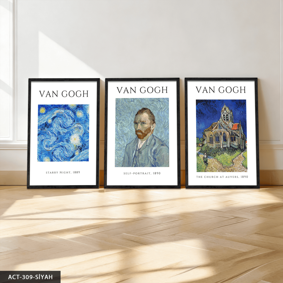 Vincent Van Gogh Temalı 3 Parça Ahşap Çerçeveli Tablo ACT