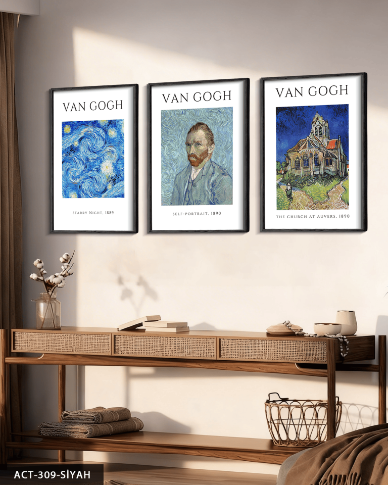 Vincent Van Gogh Temalı 3 Parça Ahşap Çerçeveli Tablo ACT
