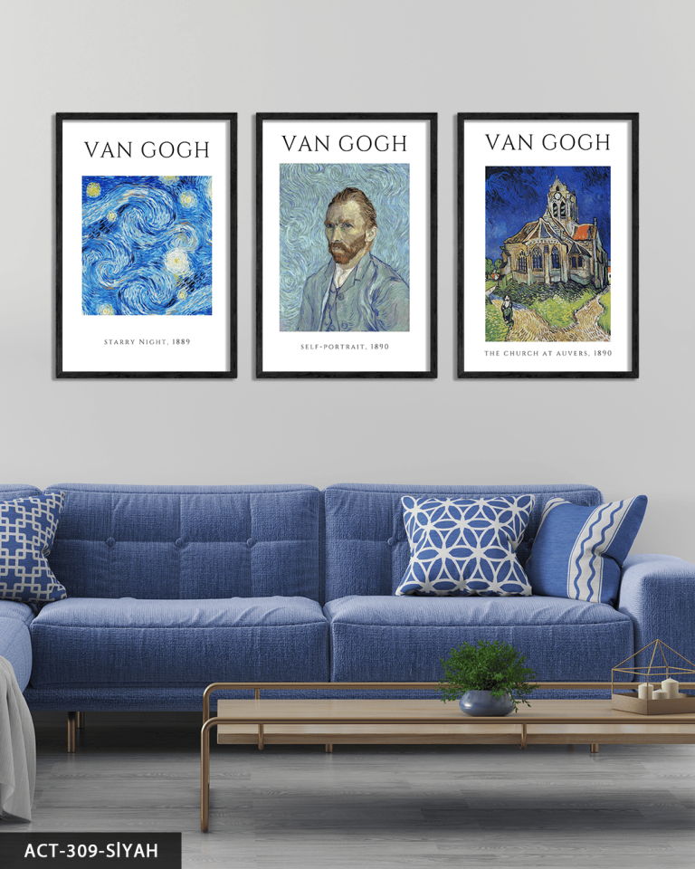 Vincent Van Gogh Temalı 3 Parça Ahşap Çerçeveli Tablo ACT