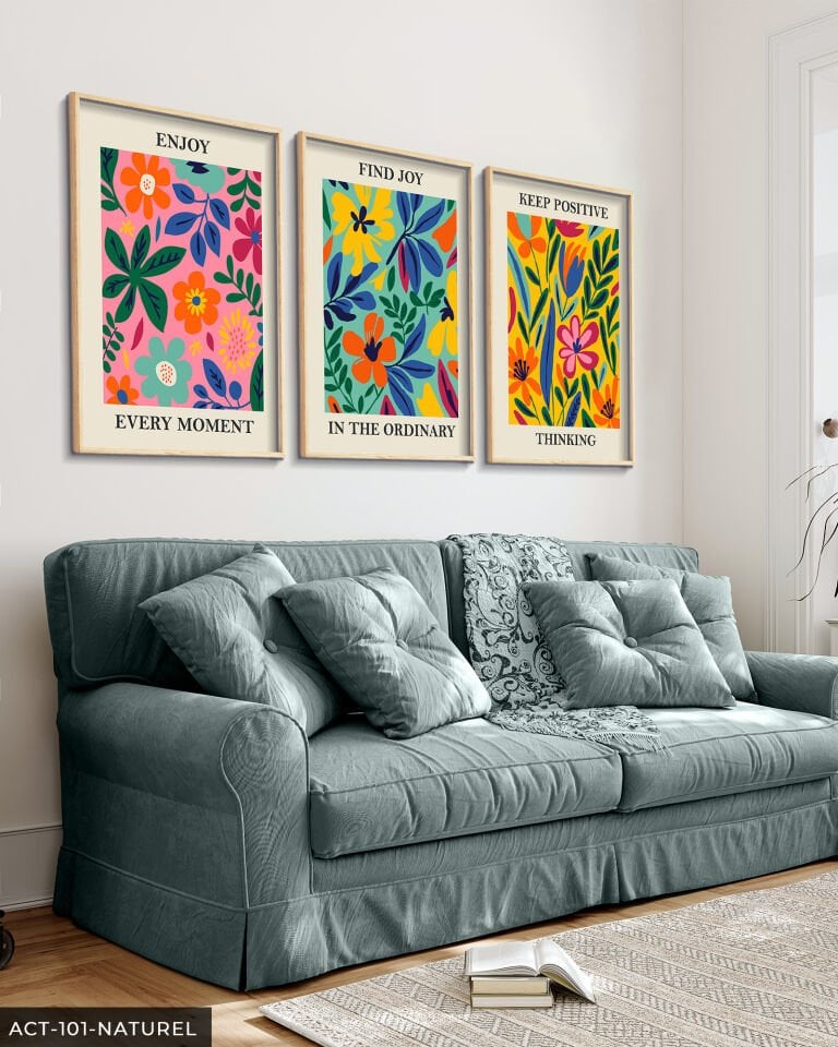 Botanik Poster 3 Parça Ahşap Çerçeveli Tablo ACT Naturel - 40 x 60 CM