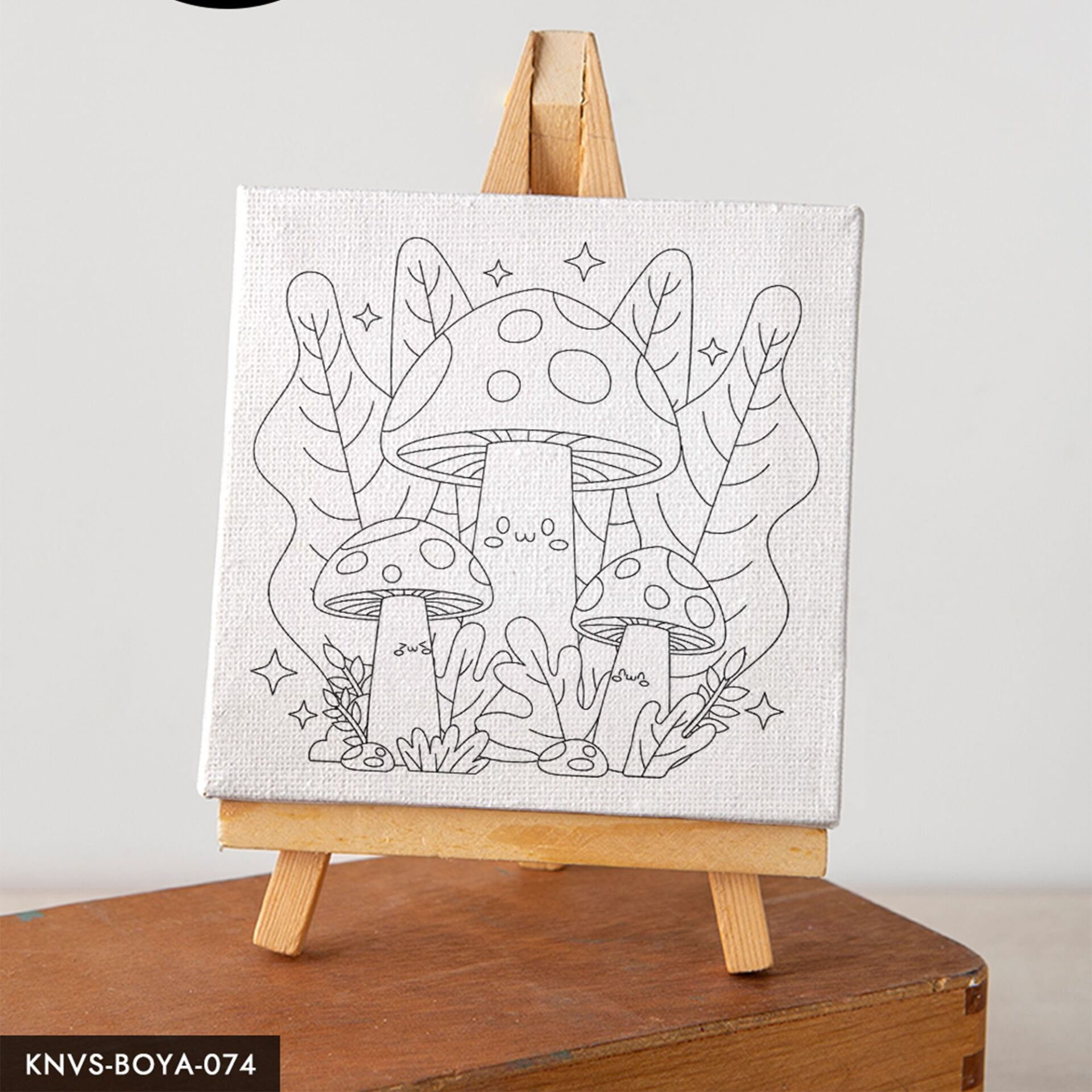 Sevimli Mantar Çocuklara Özel 20x20 CM Kanvas Tuval Boyama Seti Fırça Boya Dahildir