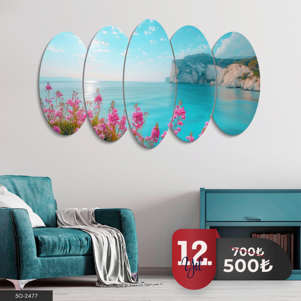 Deniz Manzarası 5 Parça Mdf Tablo 60x100 CM