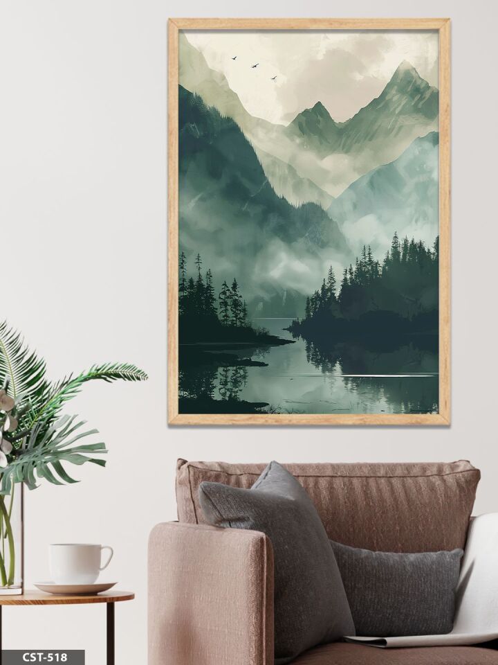 Yansıma Manzara Tek Parça Ahşap Çerçeveli Tablo Naturel - 40 x 60 CM