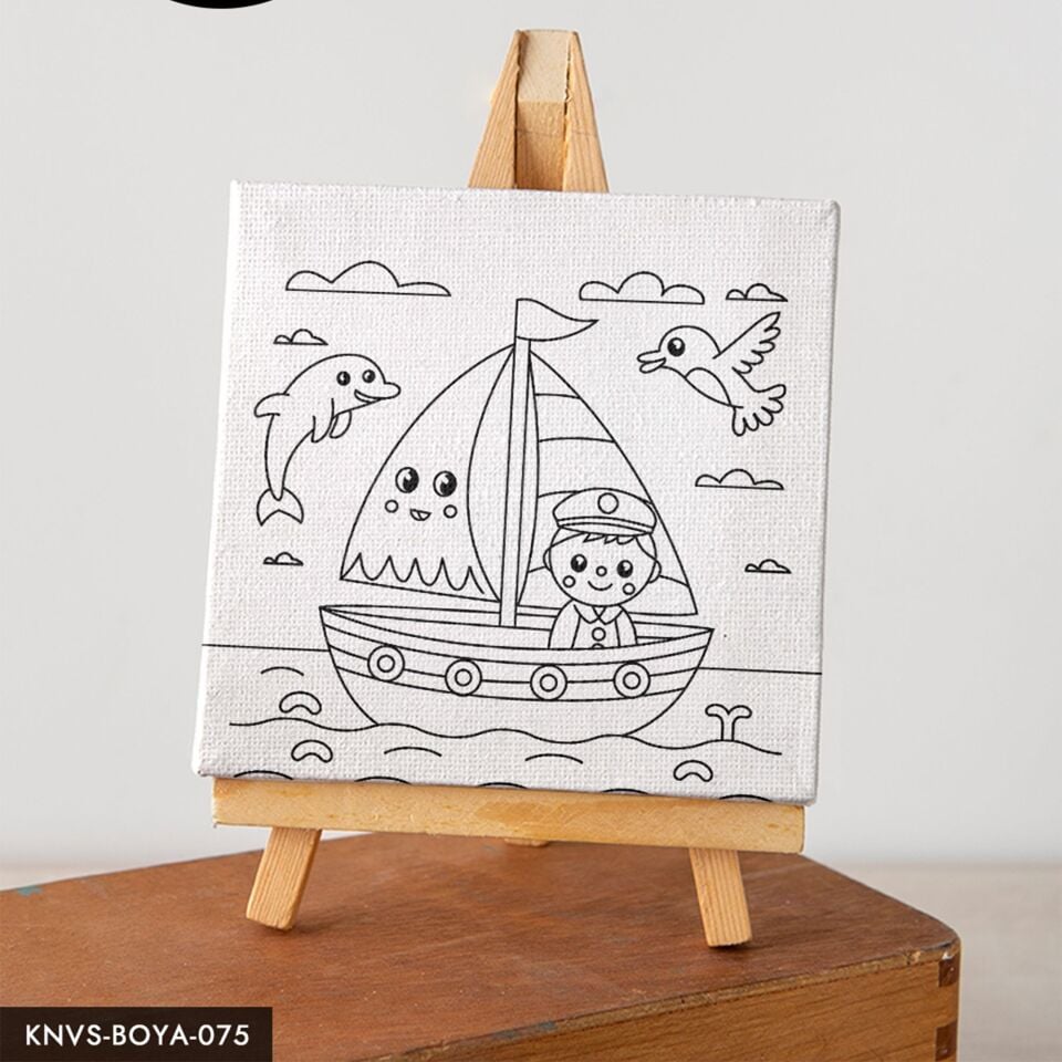 Yelken Macerası Çocuklara Özel 20x20 CM Kanvas Tuval Boyama Seti Fırça Boya Dahildir