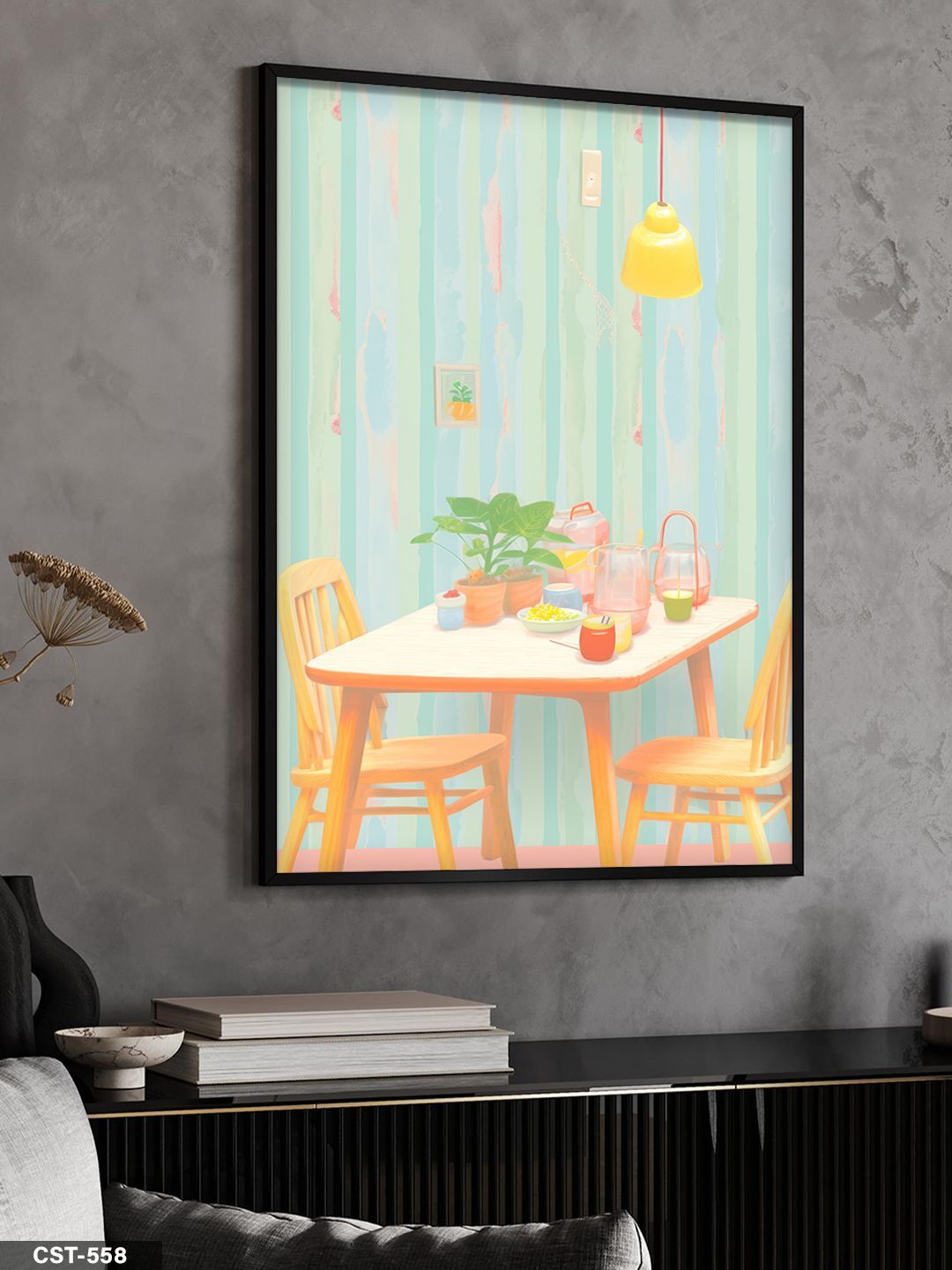 Pastel Tonlarında Cafe Tek Parça Ahşap Çerçeveli Tablo Siyah - 50 x 70 CM
