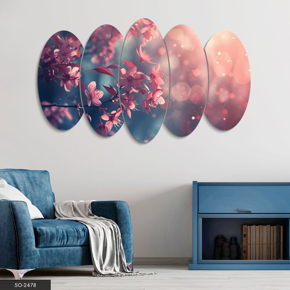 Işıltılı Çiçekler 5 Parça Mdf Tablo 60x100 CM