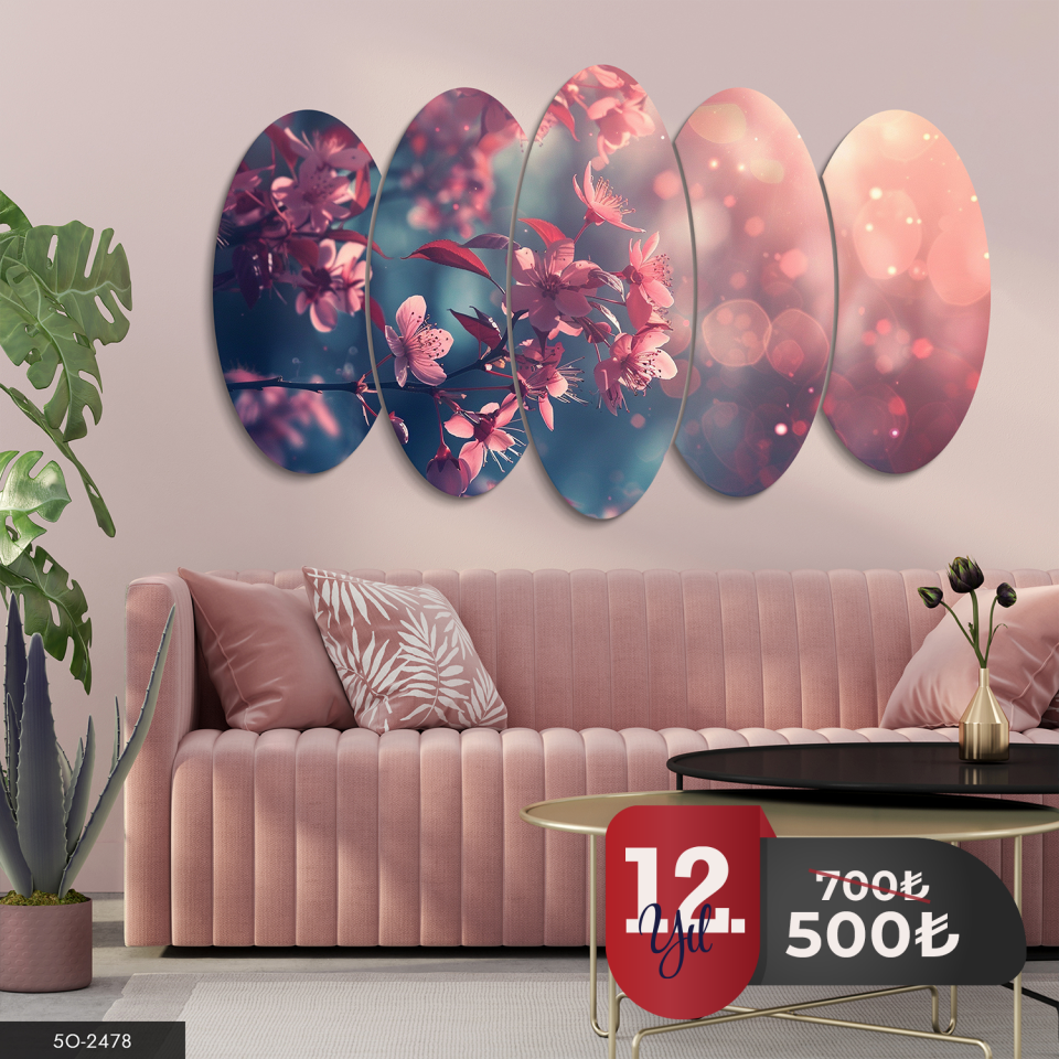 Işıltılı Çiçekler 5 Parça Mdf Tablo 60x100 CM