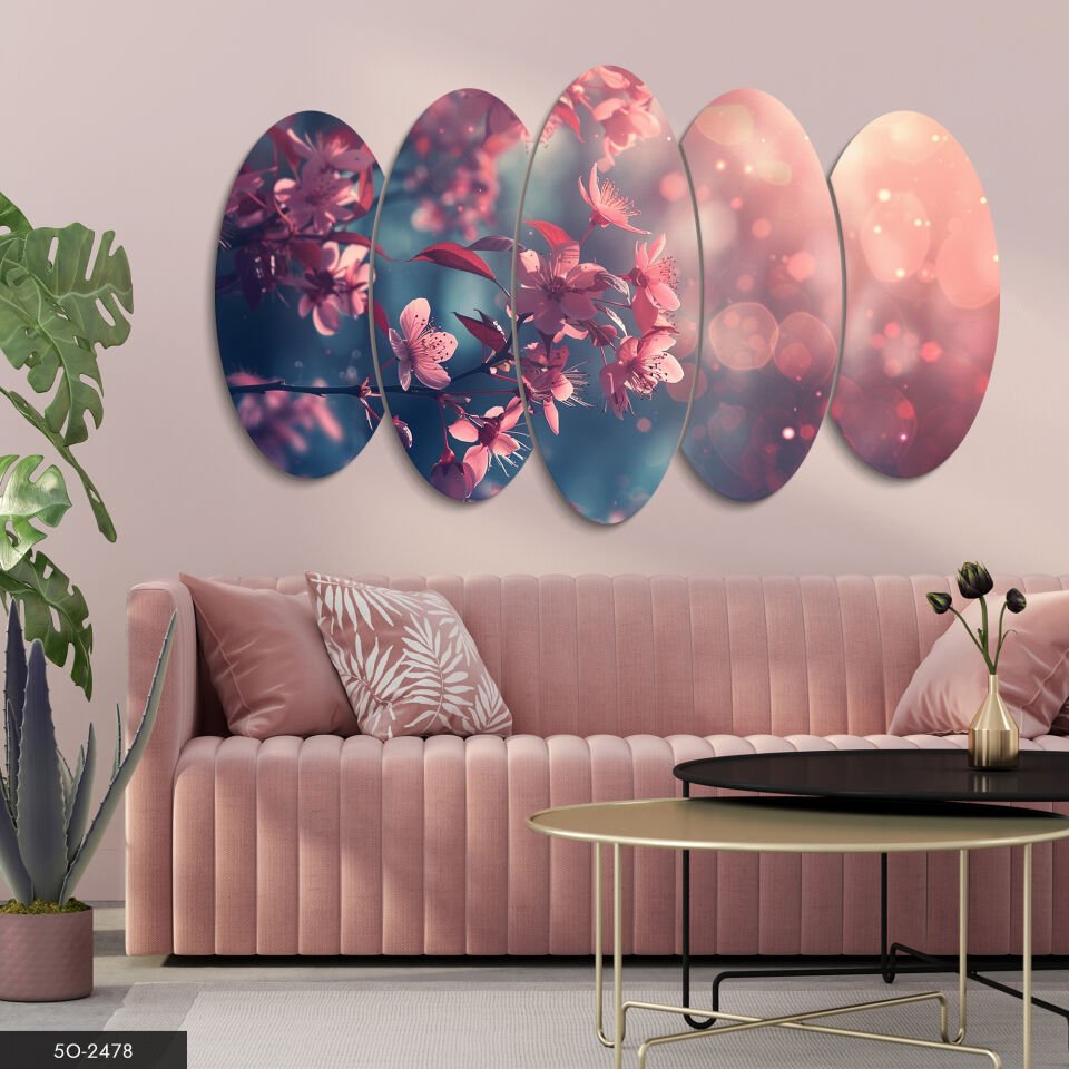 Işıltılı Çiçekler 5 Parça Mdf Tablo 60x100 CM