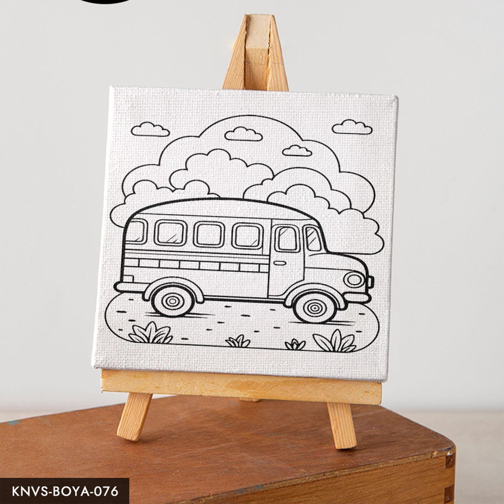 Otobüs Yolculuğu Çocuklara Özel 20x20 CM Kanvas Tuval Boyama Seti Fırça Boya Dahildir