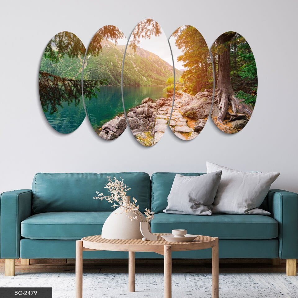 Gölete Giden Taşlı Yol 5 Parça Mdf Tablo 60x100 CM