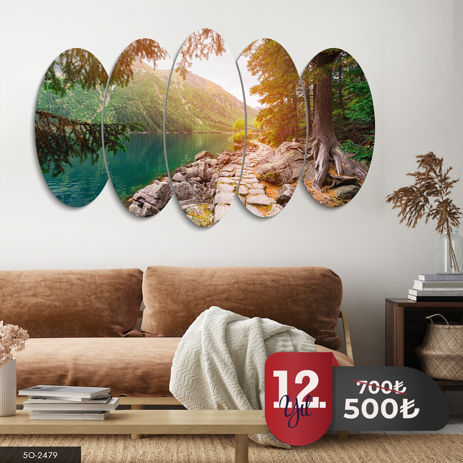 Gölete Giden Taşlı Yol 5 Parça Mdf Tablo 60x100 CM